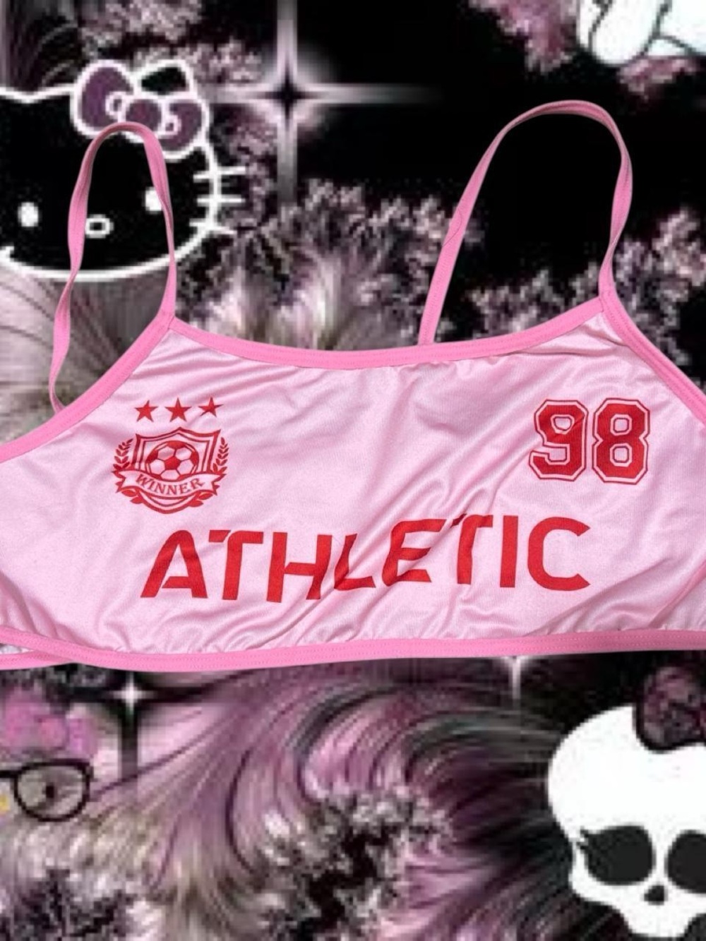 ROMWE Pink Athletic Cropped Sports Bra with Red Graphics